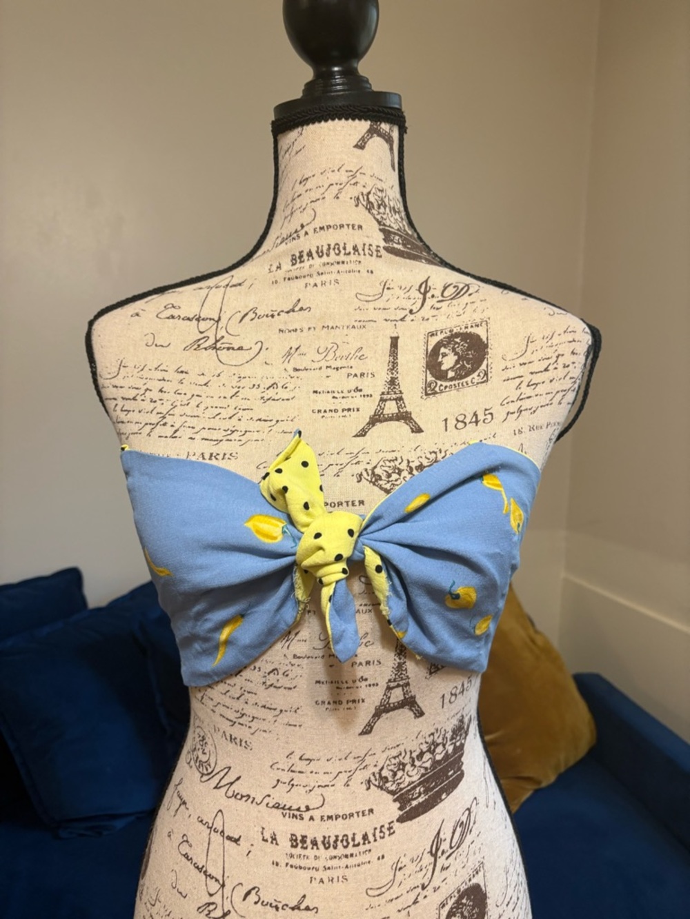 Yellow & Blue Reversible Bandeau Tie Top by Zara